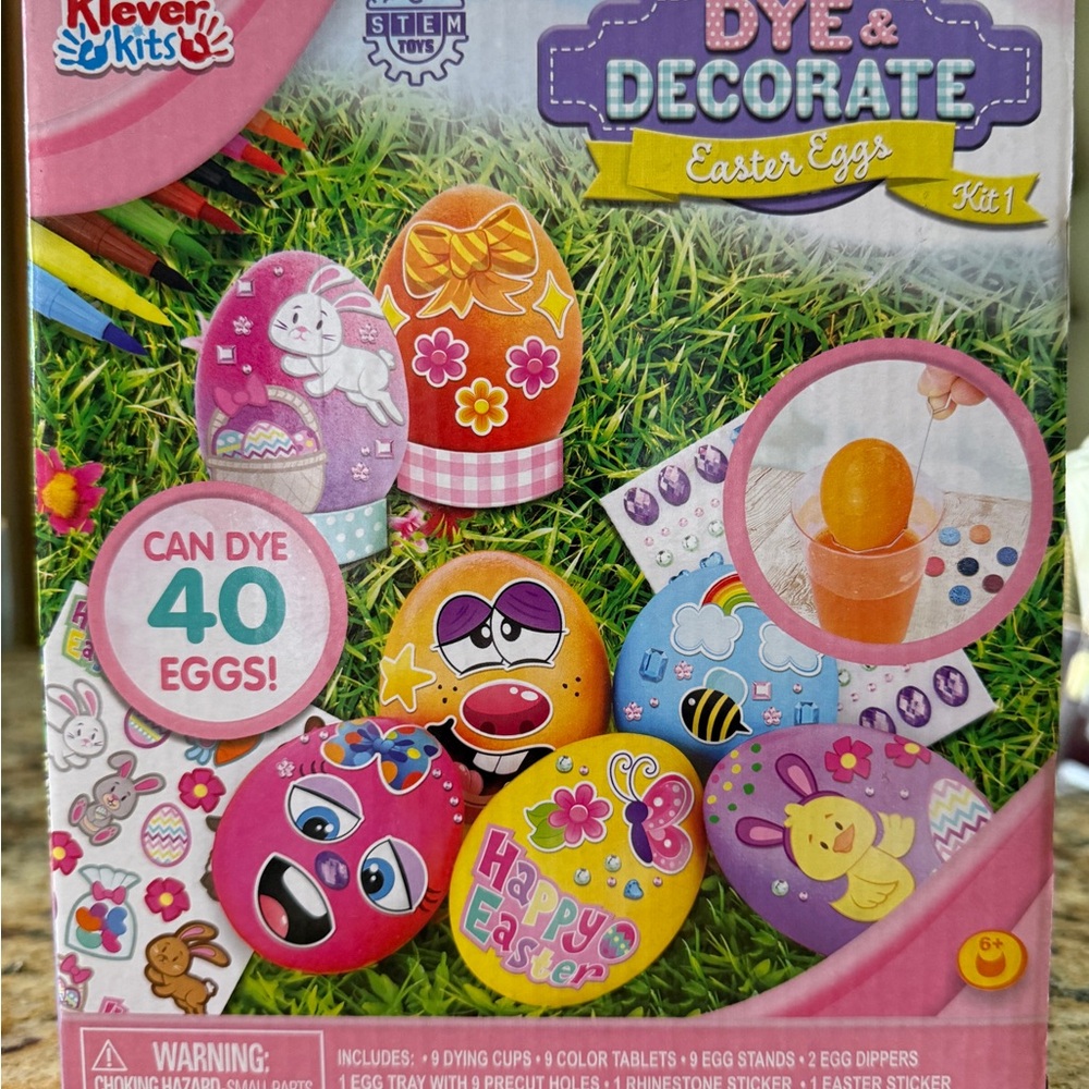Kleverd Kits Dye & Decorate Easter Eggs Kit - Pink, Yellow, Purple, Blue NIB